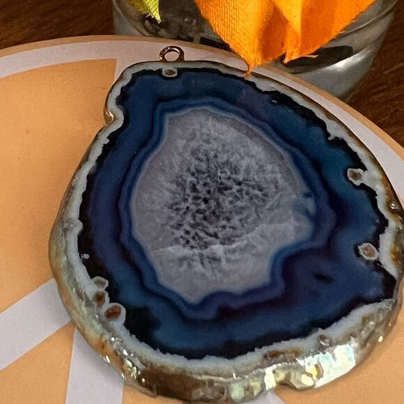 Reversible Blue Agate Stone Pendant.  #JW7 - Picture 5 of 9